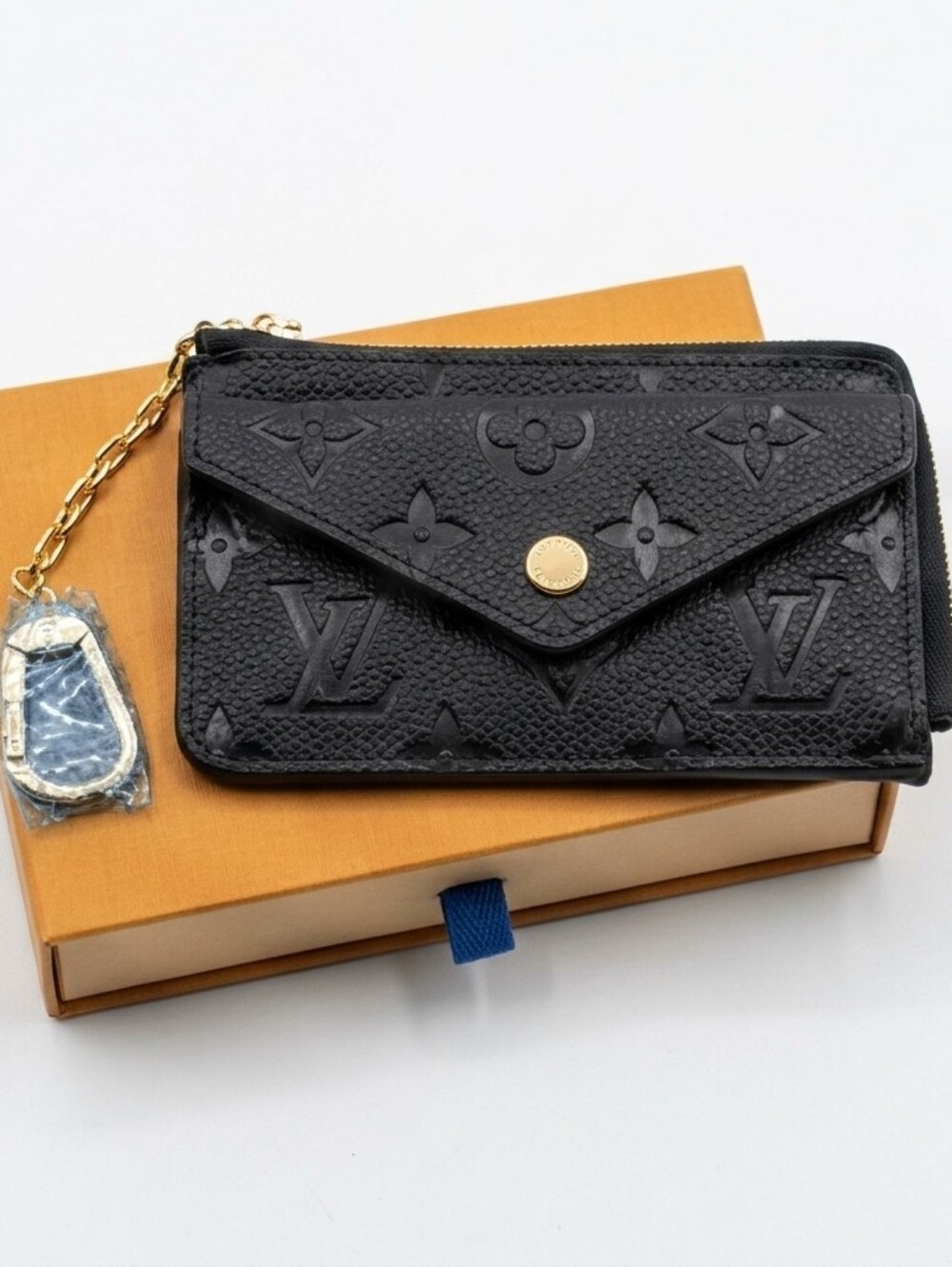 Genuine Leather 🖤 Black Embossed Monogram Key + 4 Card Holder